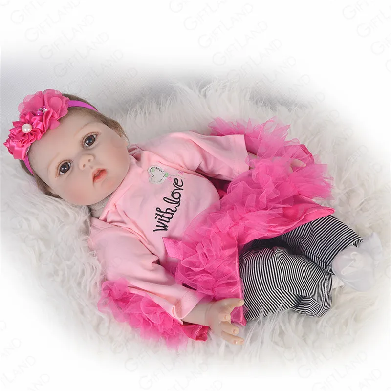 Reborn Baby Doll 22 дюймов детская ткань кукла мягкий хлопок милая девочка в розовой юбке