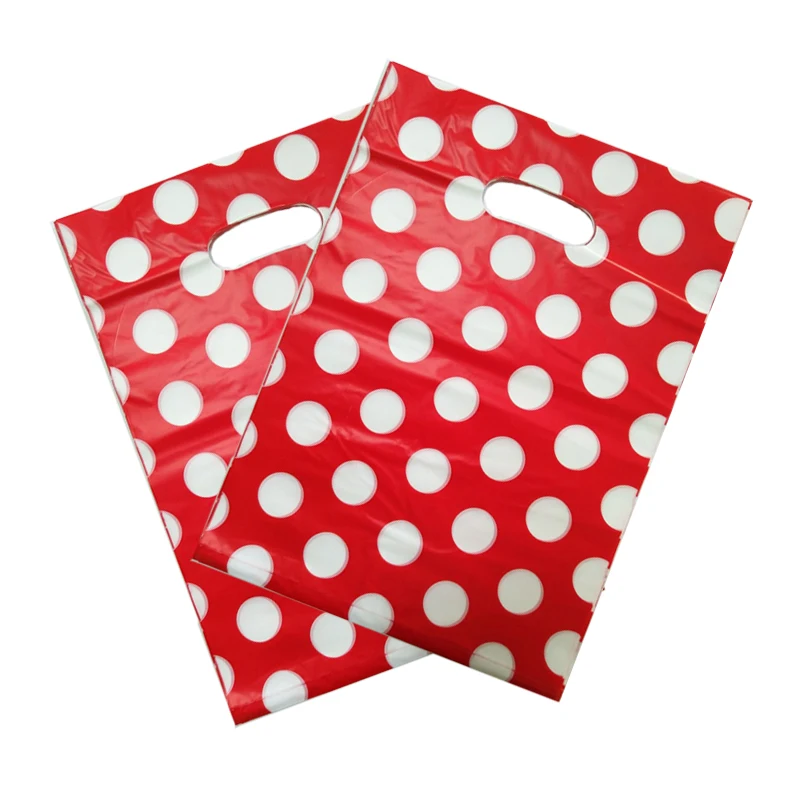 

100pcs/lot 25x35cm Round Dots Red Plastic Gift Bag Big Clothing Boutique Gifts Packaging Bags Plastic Shopping Bags With Handle