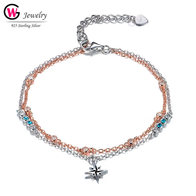 GW Brand Fashion 925 Silver Charms Bracelet Bangle For Female Cubic Zirconia Beads Bracelets Jewelry Chain HandWrist Feminina | Украшения и