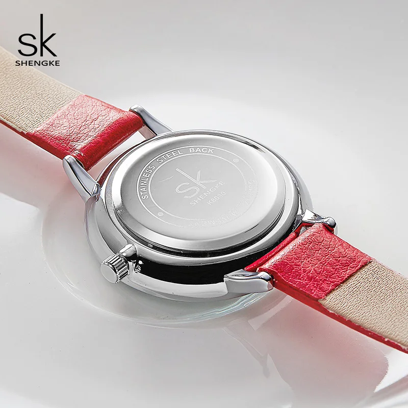Shengke Роскошные Кварцевые часы женские наручные с кожаным ремешком 2021 SK