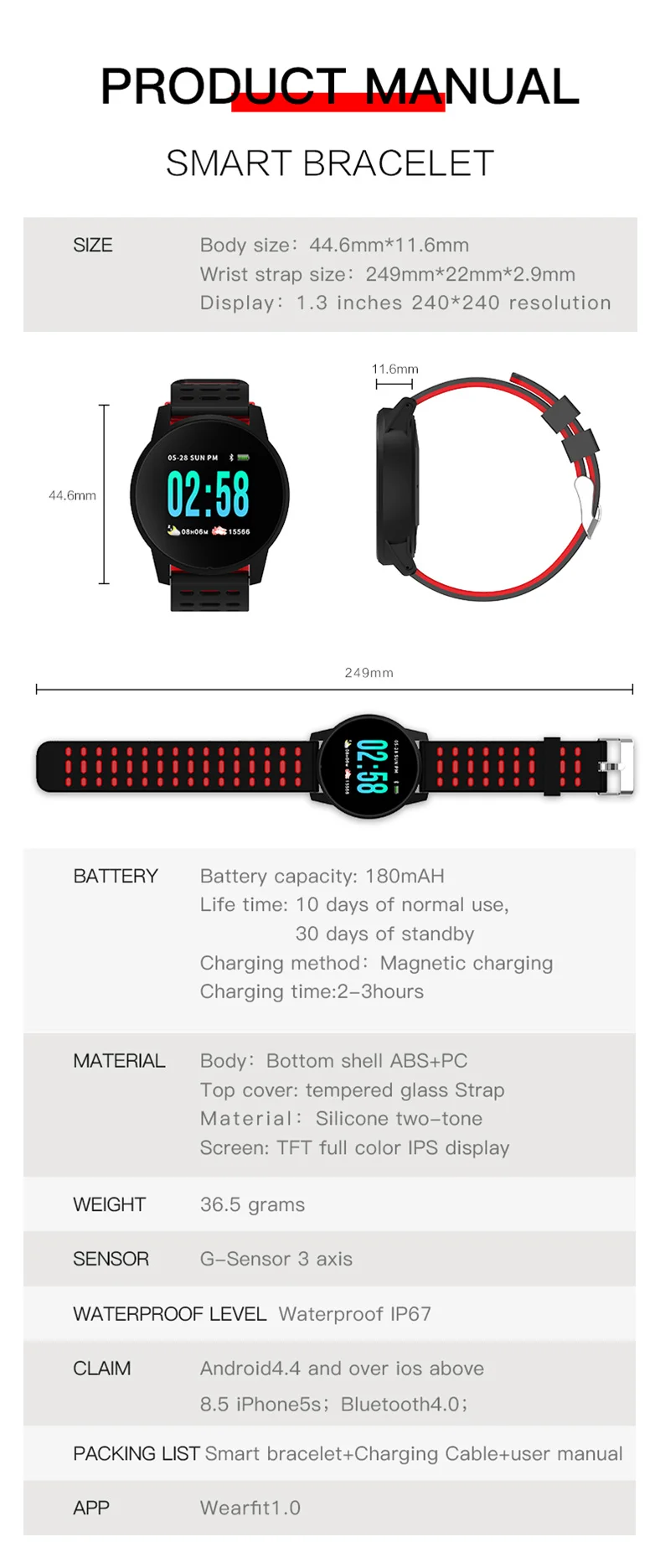 Wearfit Смарт-часы W1 для мужчин кровяное давление фитнес-трекер для измерения сердечного ритма шагомер мужские спортивные Смарт-часы для Android IOS Телефон