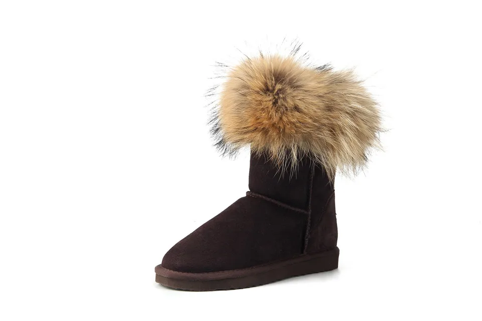 MBR FORCE Fashion Women's Natural Real fox Fur Snow Boots Genuine Cow Leather women Boots Female Warm Winter Boots Shoes