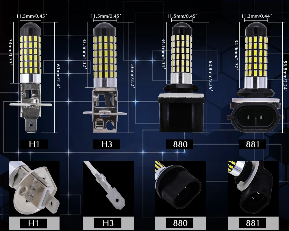 Противотуманные фары H1 H3 H27W2 881 H27W1 880 Led 3014 78 SMD DC 12 В 6500K для автомобиля 6000K белые 2