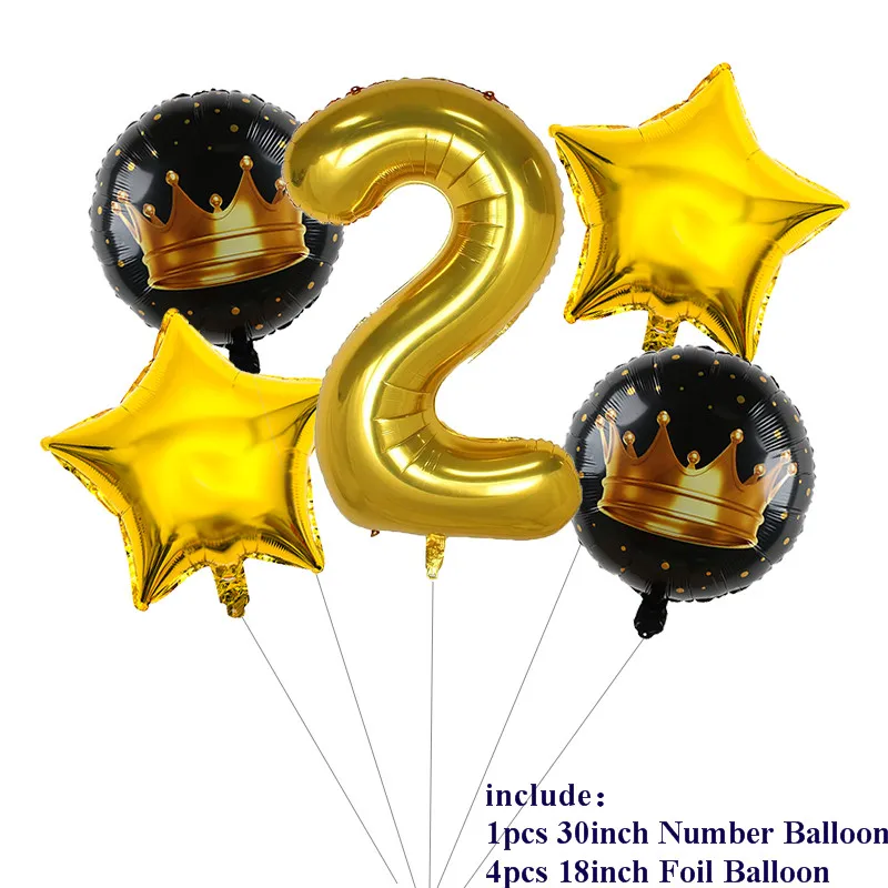 5pcs 5pcs 30 inch Gold Number Foil Balloons Gold Crown 0-9 Digit Air Ballon Kids Birthday Party Decorations Anniversary Supplies Ball - Цвет: 5pcs