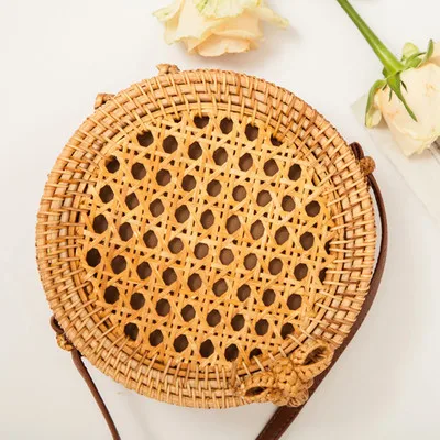 diandian20x8cm INS популярная женская пляжная сумка ручной работы, круглая соломенная сумка на плечо, летняя плетеная Сумка из ротанга, женская сумка-мессенджер - Цвет: diandian20x8cm
