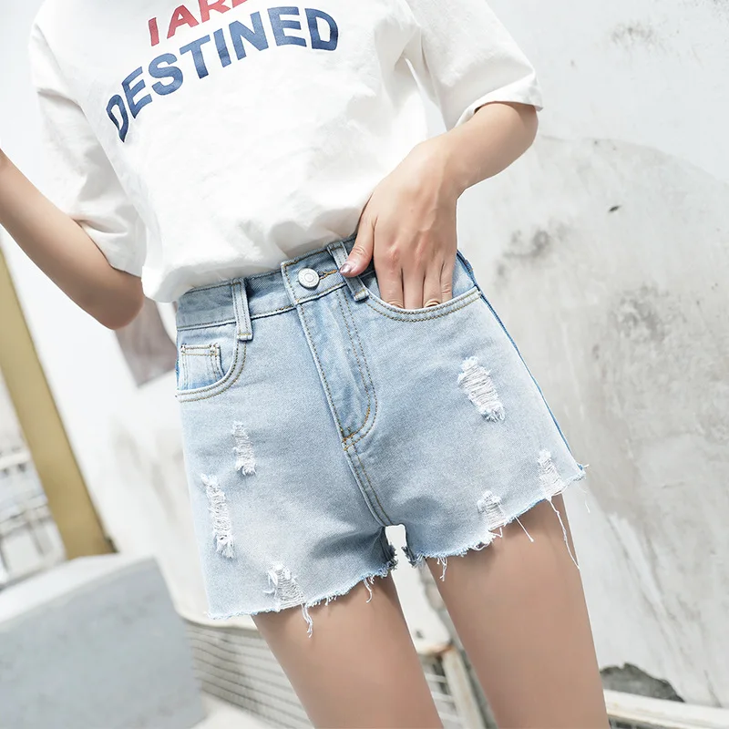 Женские рваные джинсовые шорты повседневные свободные узкие с широкими