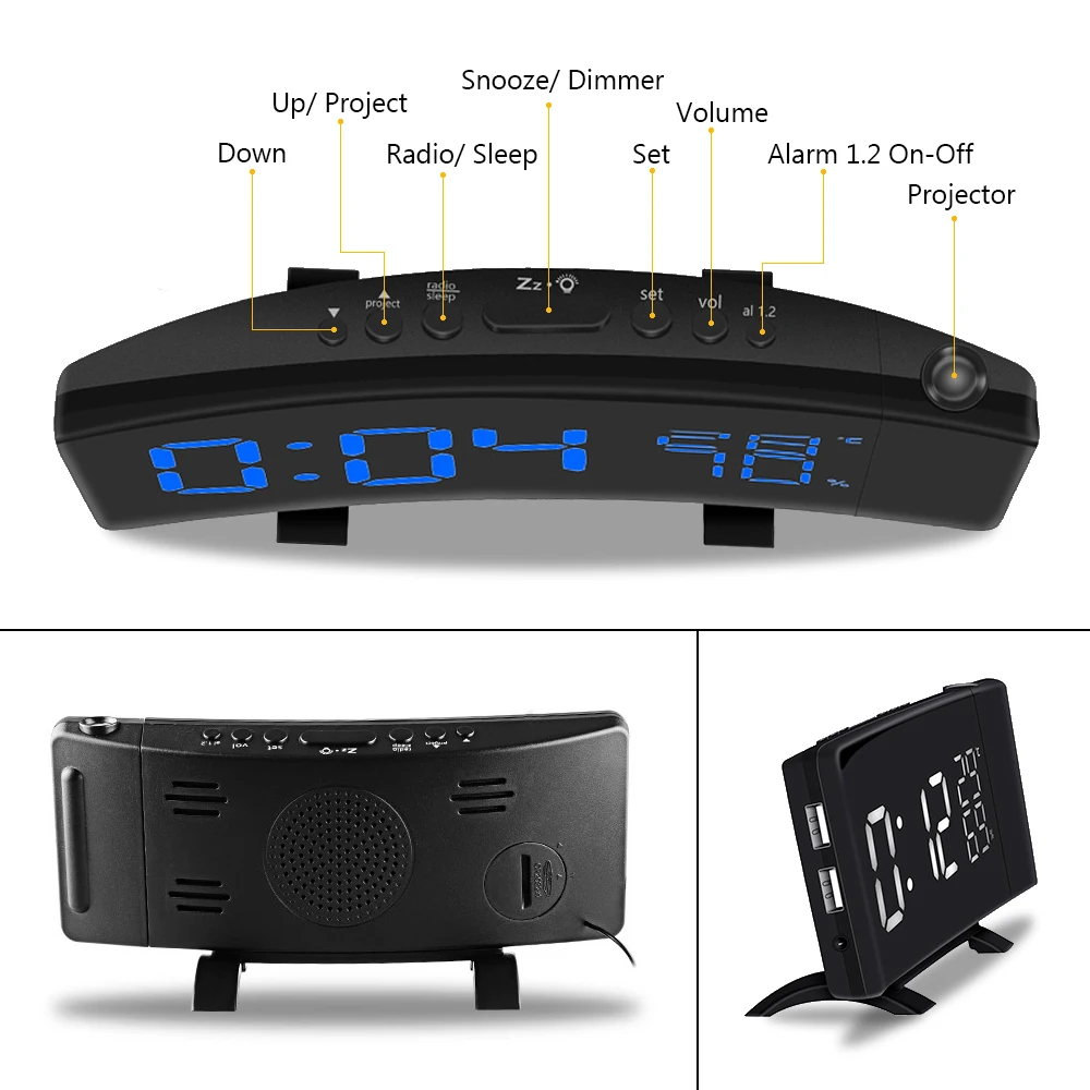 Цифровой проекционный Будильник Метеостанция Крытый Открытый термометр с USB