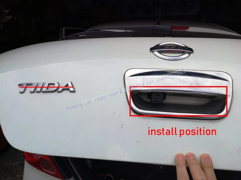 

Wireless Wired 520L CCD Night vision Car Trunk Rear View Reverse backup Camera for Nissan Tiida Hatchback 2008 Handle position