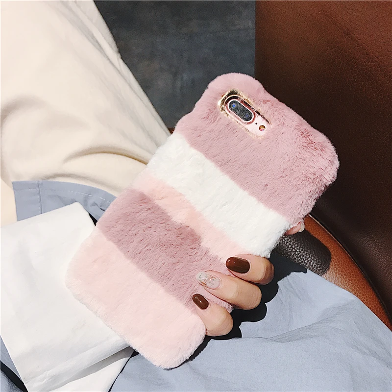 Модный зимний теплый милый пушистый цветной чехол для iPhone X XS Max XR 8 7 6 6s Plus мягкий