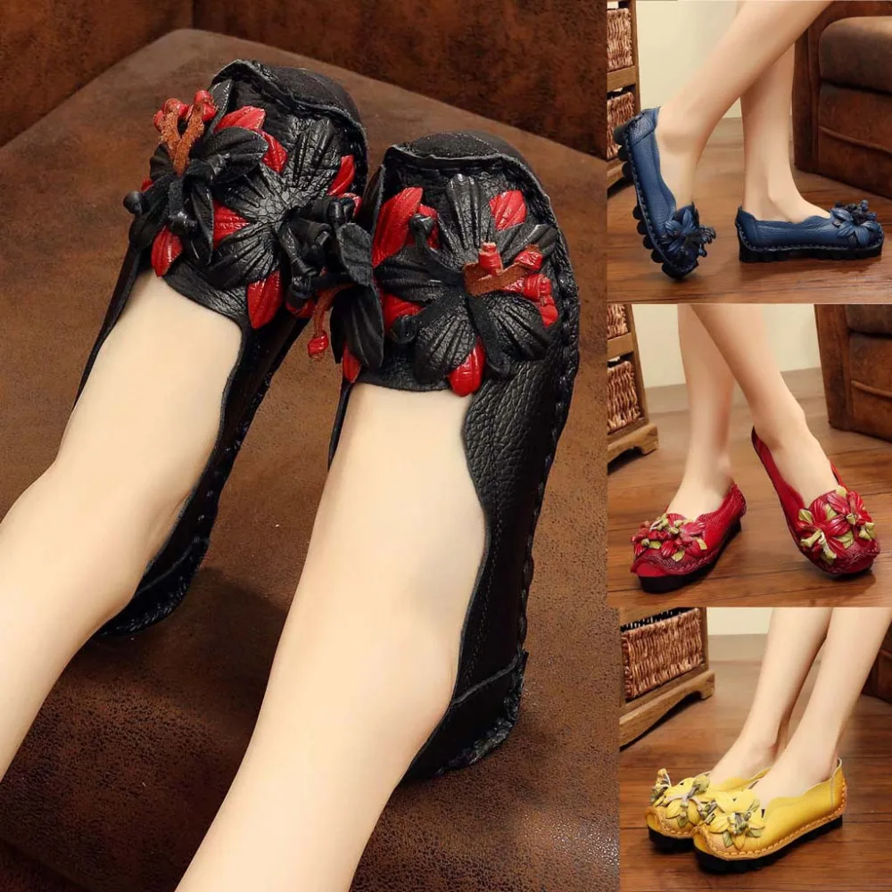 Женская Повседневная обувь ручной работы туфли на плоской мягкой подошве с