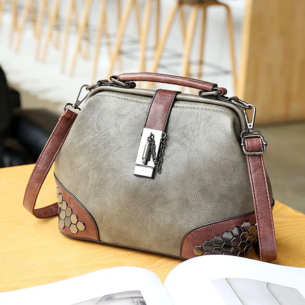 Lightgray Bag Винтажные женские кожаные сумки, маленькие сумки через плечо для женщин, женская сумка через плечо, дамская сумочка, Ретро сумка с заклепками - Цвет: Lightgray Bag