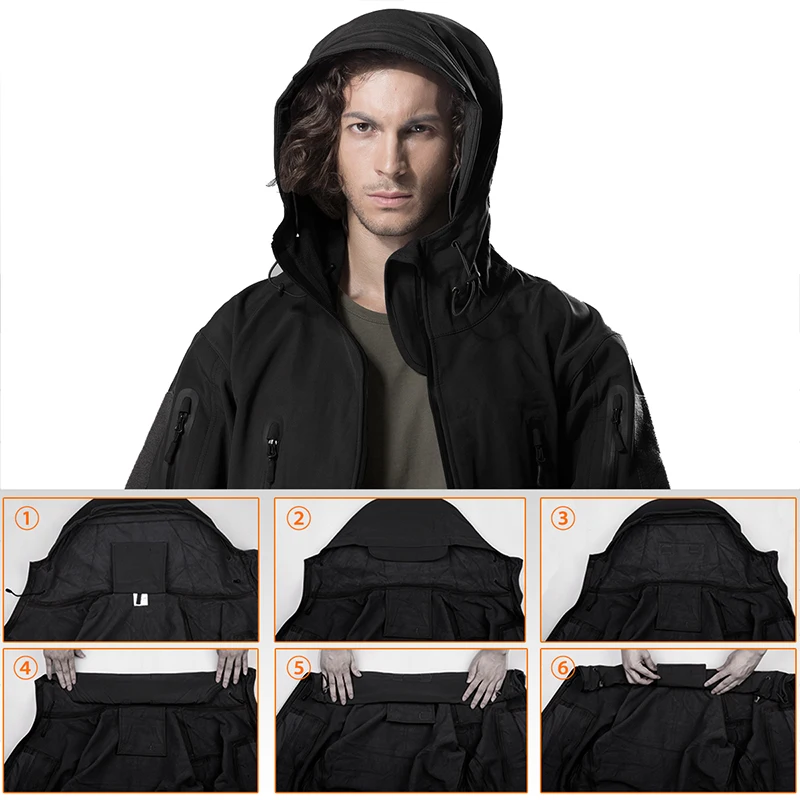 FREE SOLDIER outdoor camping men's soft shell jacket instant waterproof windproof coat thermal outwear clothing large US size