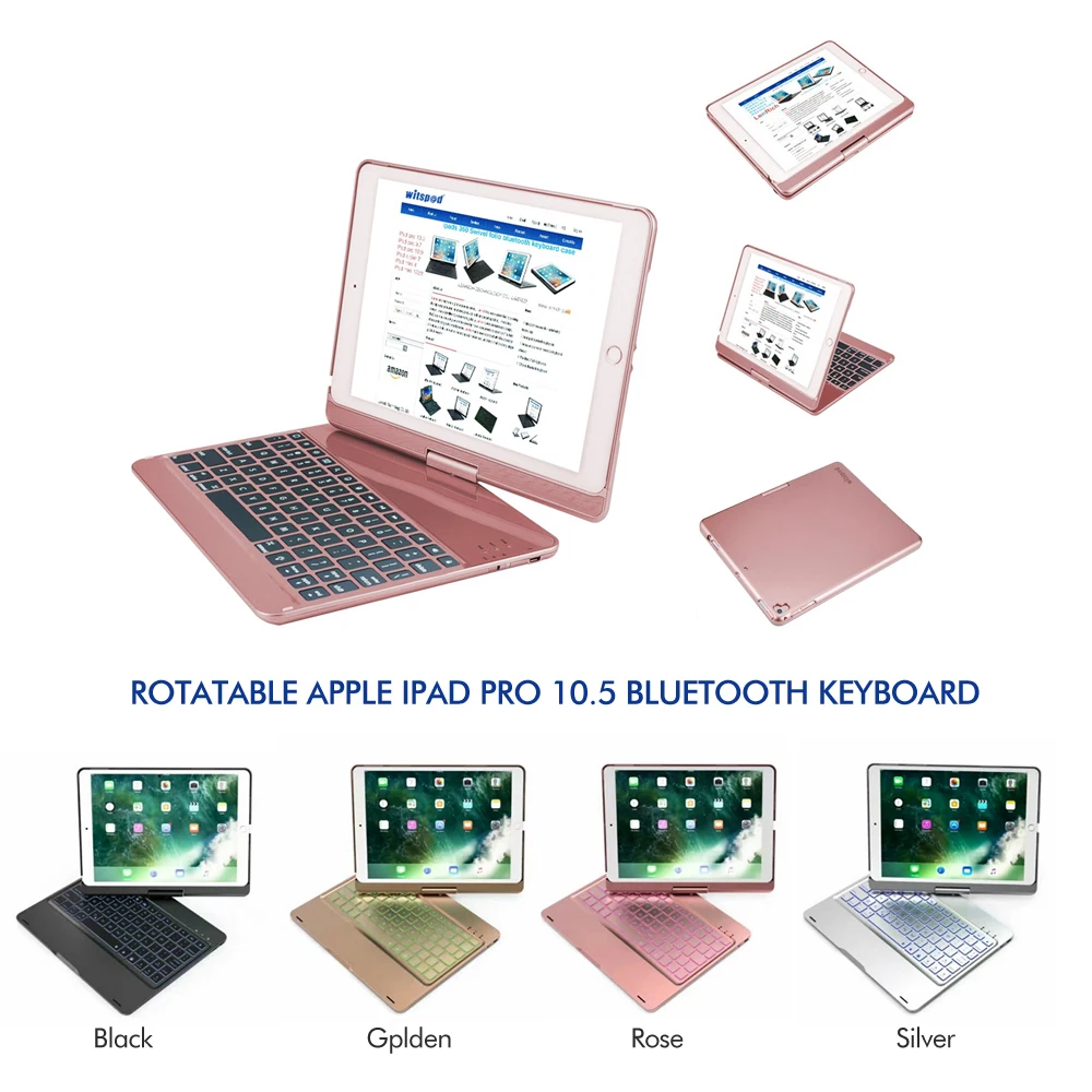 Witsp@ d чехол для клавиатуры для iPad Pro 10,5 дюймов /iPad Air 10,5(3rd Gen) 2019360 вращающийся BT/беспроводной Чехол для клавиатуры с подсветкой