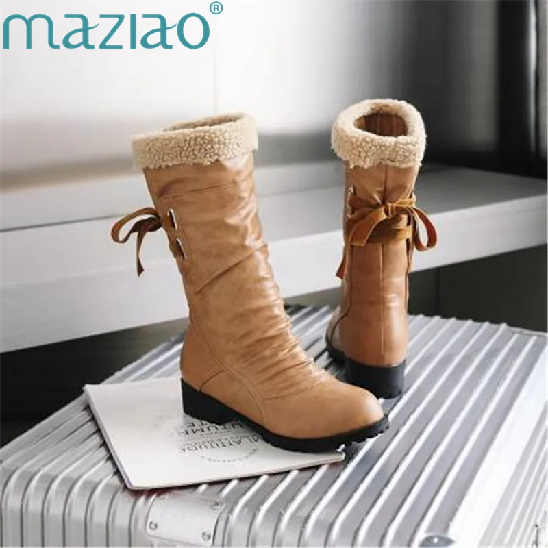 Зимние сапоги из искусственного плюша с перекрестными ремешками и бантом