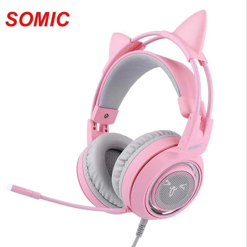 SOMIC G951, USB игровая гарнитура, 7,1, виртуальное объемное звучание, наушники с кошачьими ушками, наушники с микрофоном для компьютера, ПК, для женщин