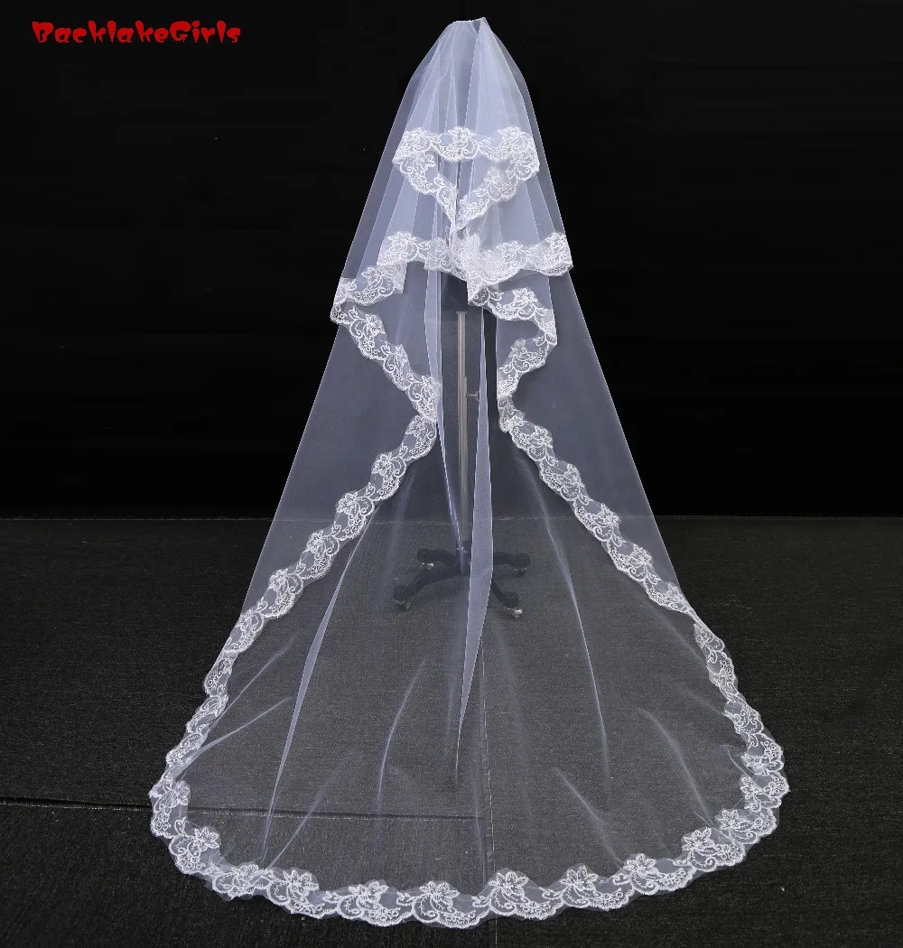 BacklakeGirls дешевая Соборная свадебная фата аксессуары 2,6 метра вуаль Mariage Vail Velos кружевная хлопковая Фата невесты