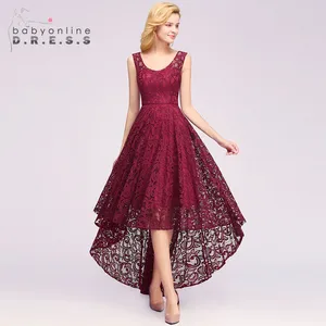 Новое Красивое Высокое Низкое Плюс Размеры Вечернее Платье С Кружевами Элегантное С Круглым Вырезом Горловины Без Рукавов Ассиметричное Праздничное Платье