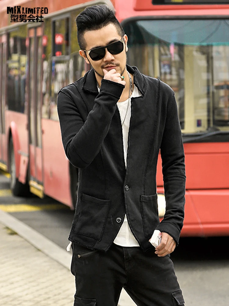 Мужской костюм F2102 осенний хлопковый с длинным рукавом и карманами|suit casual|designer suits
