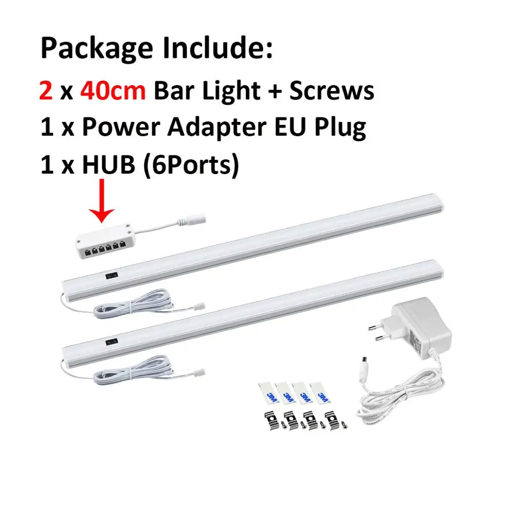 2 pcs 40cm with Plug Ручная развертка переключатель движения Сенсор светодиодный 12V бар светильник полоски шкаф Кухня светильник Спальня шкаф для одежды шкаф ночника 30/40/50 см - Испускаемый цвет: 2 pcs 40cm with Plug