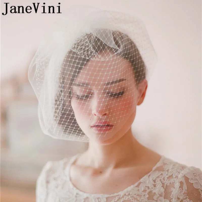 

JaneVini Vintage Bird Cage Veil Two-Layer White Mesh Birdcage Wedding Veil Short Bridal Veils With Comb Bride Bruidssluier Kort