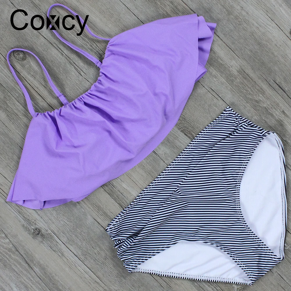 Coxcy 2018 новые Высокая Талия комплект бикини купальник с оборками Push Up Для женщин