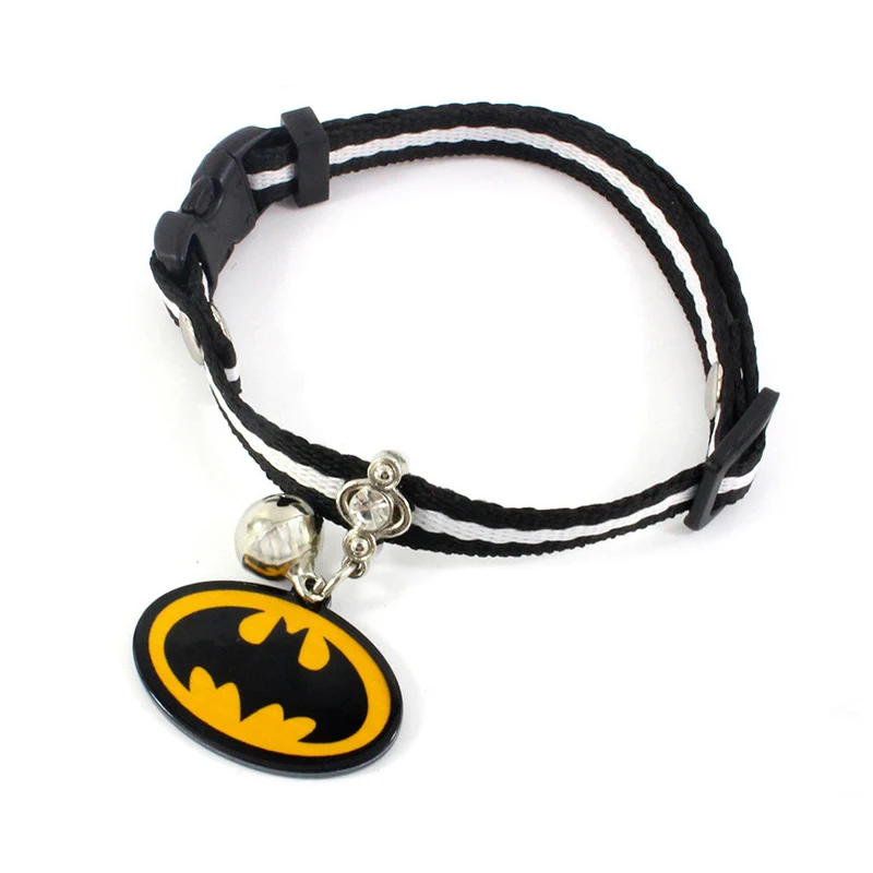 Batman SUPREPET ошейник для щенка из нейлона черный и белый Регулируемый ошейник с колокольчиком и 4 типами супер герос тег - Цвет: Batman