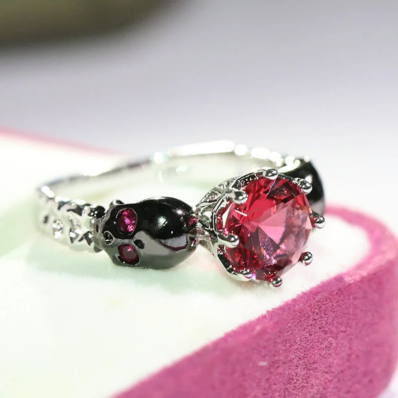 Punk Rock Silver Skull Skeleton Gothic Ring Wedding Rings For Women Cubic Zircon Engagement Band Finger Gifts A093 | Украшения и