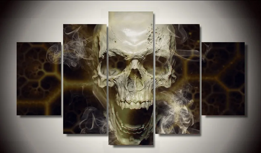 

2017 Painting Fallout Unframed Skull 5 Piece Picture Painting Wall Art Children's Room Decor Canvas Free Shipping