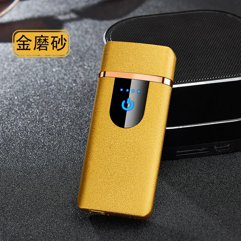 Gold matte Новейшая газовая и электрическая зажигалка с сенсорным экраном, перезаряжаемая USB Зажигалка, ветрозащитная металлическая газовая зажигалка с дисплеем питания - Цвет: Gold matte