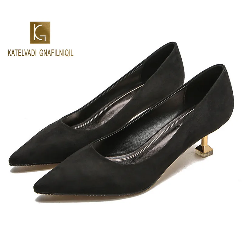 Женские пикантные туфли на высоком каблуке черные модные лодочки из флока с