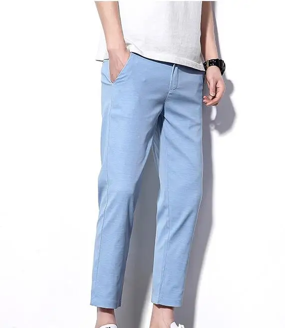 

Men Trouser Chiffon Casual Pants Ankle-Length Cool Straight Summer