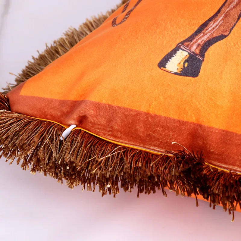 Роскошная Бархатная подушка с кисточками мягкая двойная наволочка принтом для