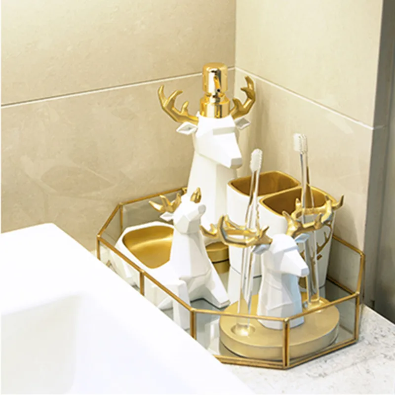 

European Style Animal Deer Resin Bathroom Set Of Five Pieces Art&Craft Ornaments Fashion Bathroom Ware New Home Gift X872