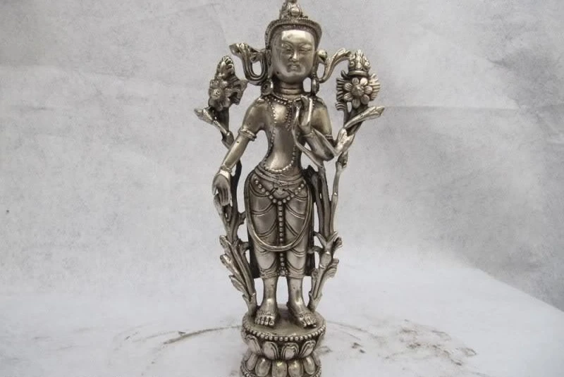 

13 "Tibet Buddhism White Copper Silver Padmapani White TaRa Guan Yin Buddha