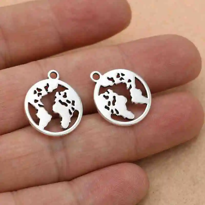 

10pcs Tibetan Silver Plated World Map Charms Pendants for Bracelet Diy Jewelry Making Earrings Craft 20mm
