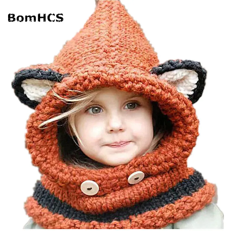 Зимний шарф для девочек BomHCS лиса шапка воротник шерстяная вязаная детская