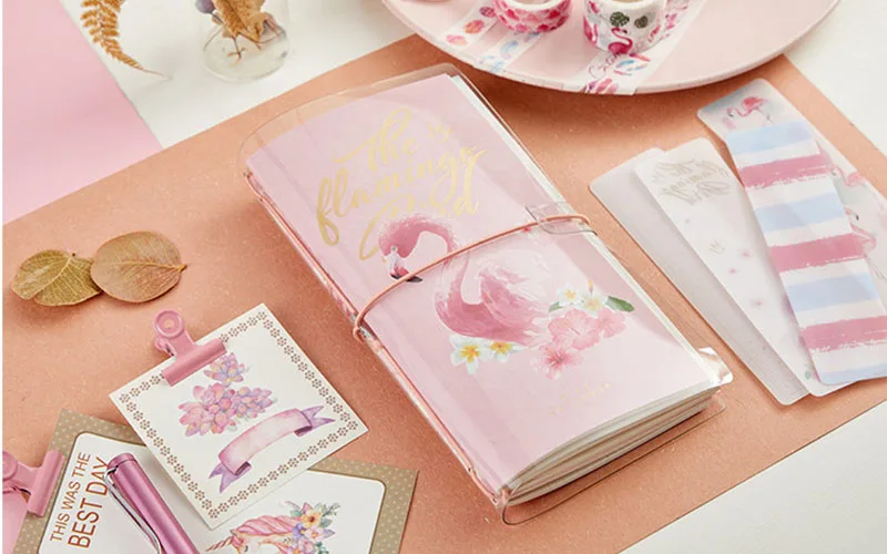 New Spiral Flamingo Space Bullet Journal Diary Handbook Set Travel Notebook Planner with Sticker Tape Beautiful Agenda