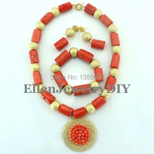 Big Size African Nigerian Wedding Beads Jewelry Set Coral Necklace W7363 | Украшения и аксессуары