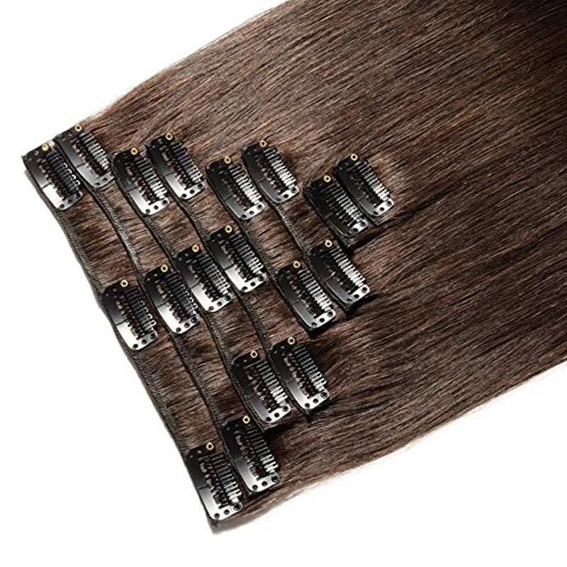 Sobeauty настоящие человеческие волосы на заколках для наращивания remy, невидимые волосы для наращивания, индийские волосы коричневого цвета