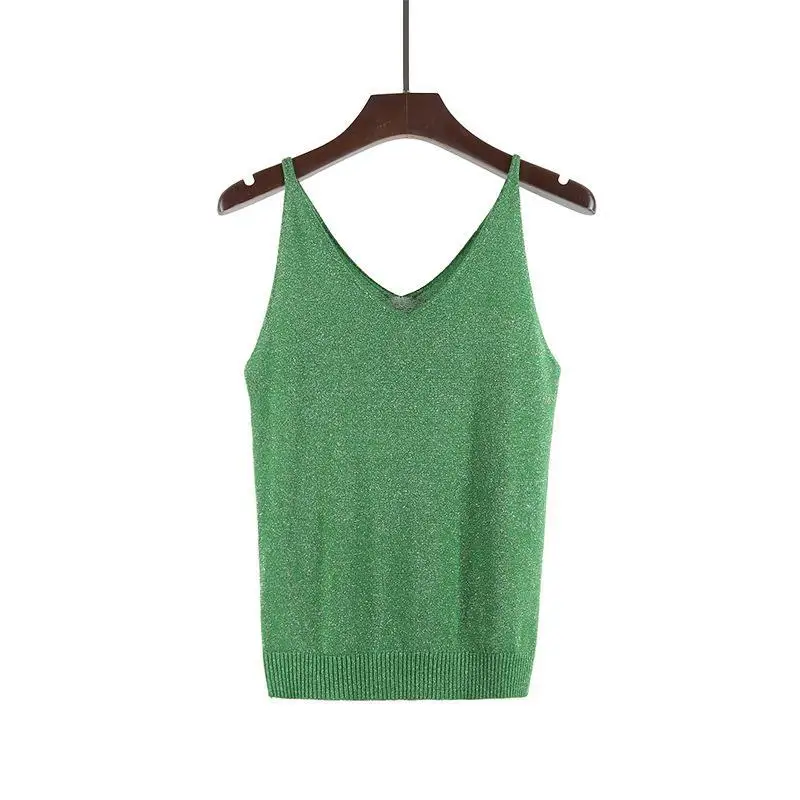 Женский трикотажный жилет с люрексом зеленый черный 18 видов цветов пуловер без