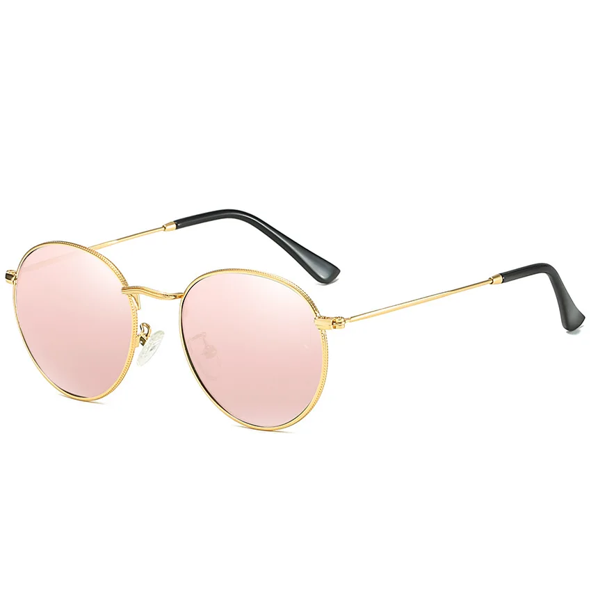 gold mirror pink SIMPRECT круглые поляризованные солнцезащитные очки для женщин и мужчин, зеркальные черные солнцезащитные очки UV400, высокое качество, винтажные брендовые дизайнерские солнцезащитные очки - Цвет линз: gold mirror pink