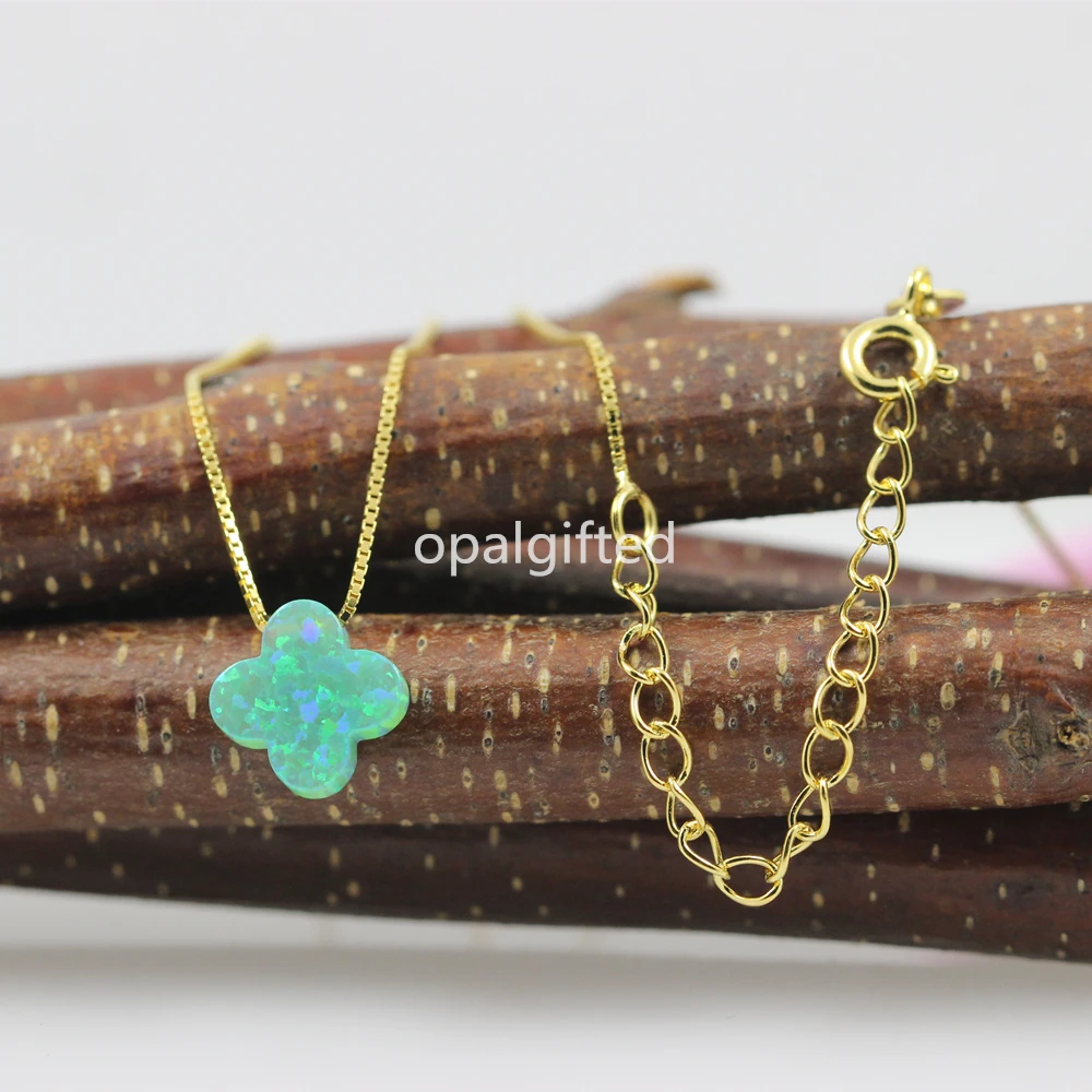 (1 шт./лот) синтетическое ожерелье из опала с зеленым четырехлистным клевером op11