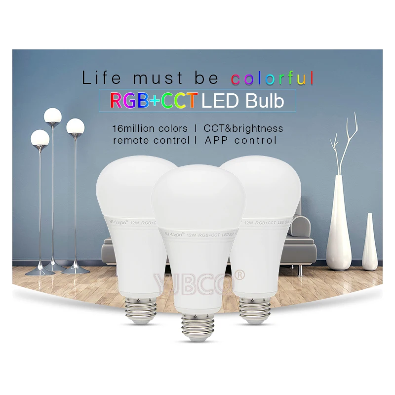 New arrive 12W E27 RGB+CCT 2.4GHz Wireless LED Bulb Dimmable indoor Smart LED Light can wifi/voice/Remote Control,AC100~240V