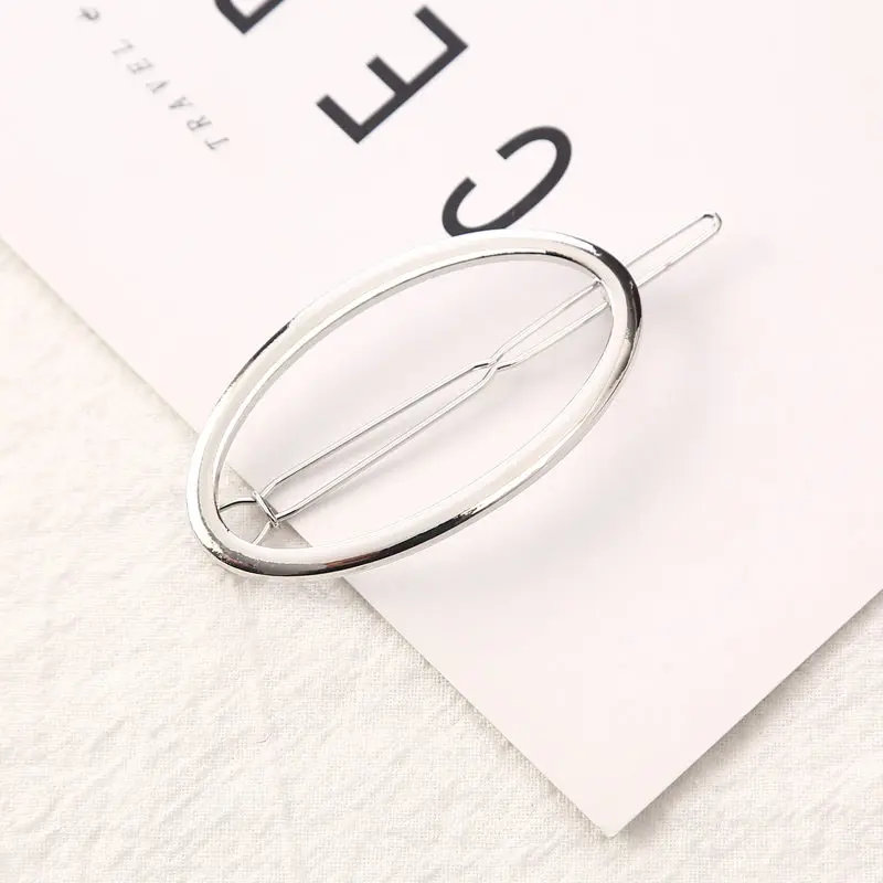 Silver oval Модные женские аксессуары для волос треугольный зажим для волос шпилька металлический геометрический сплав ободок для волос Moon Circle заколка для волос держатель для девочек - Цвет: Silver oval