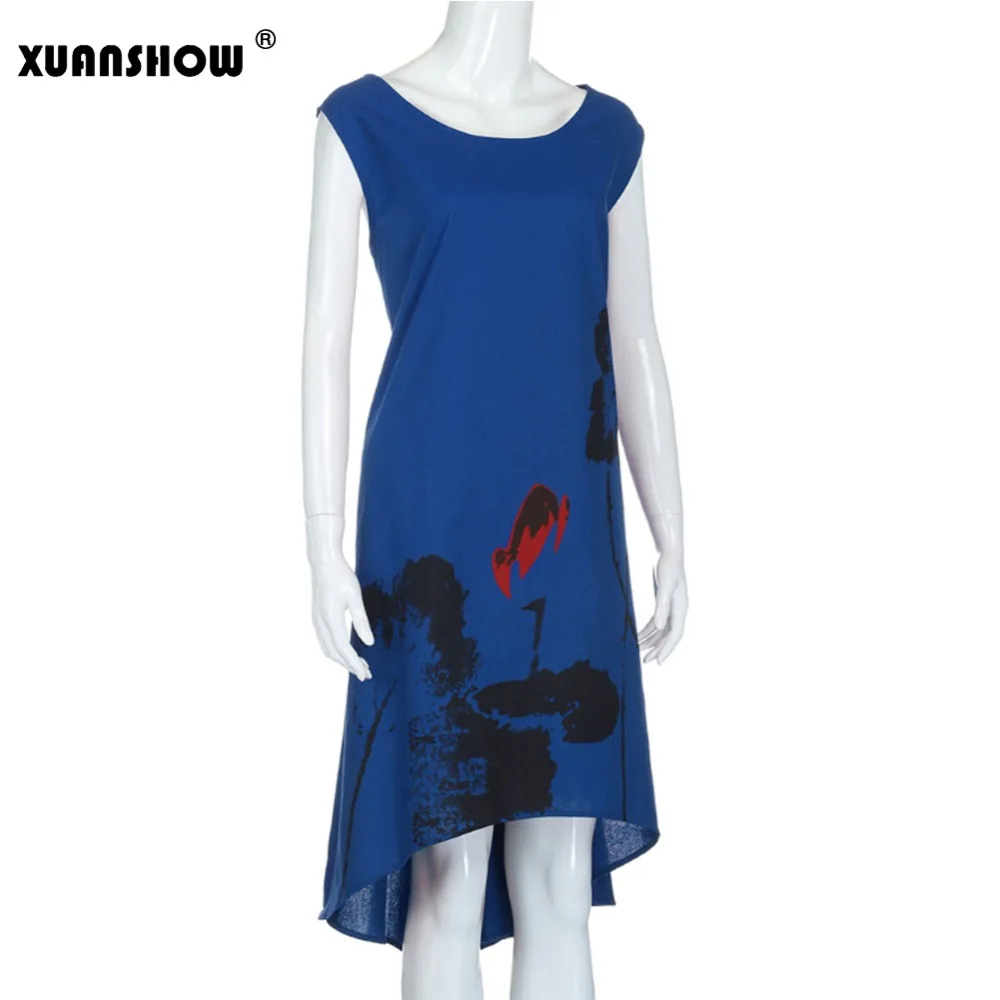 Женское Хлопковое платье XUANSHOW повседневное льняное без рукавов в китайском