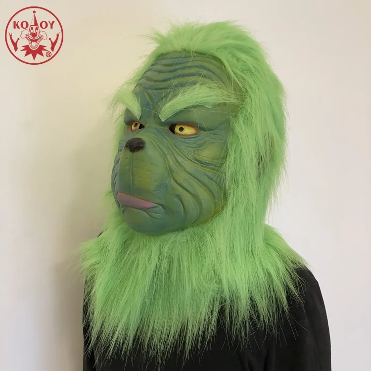 Grinch Косплей Маска Grinch головные уборы Пурим Хэллоуин Рождество аксессуары для мужчин и женщин зеленый латекс маски для костюмированной вечеринки унисекс