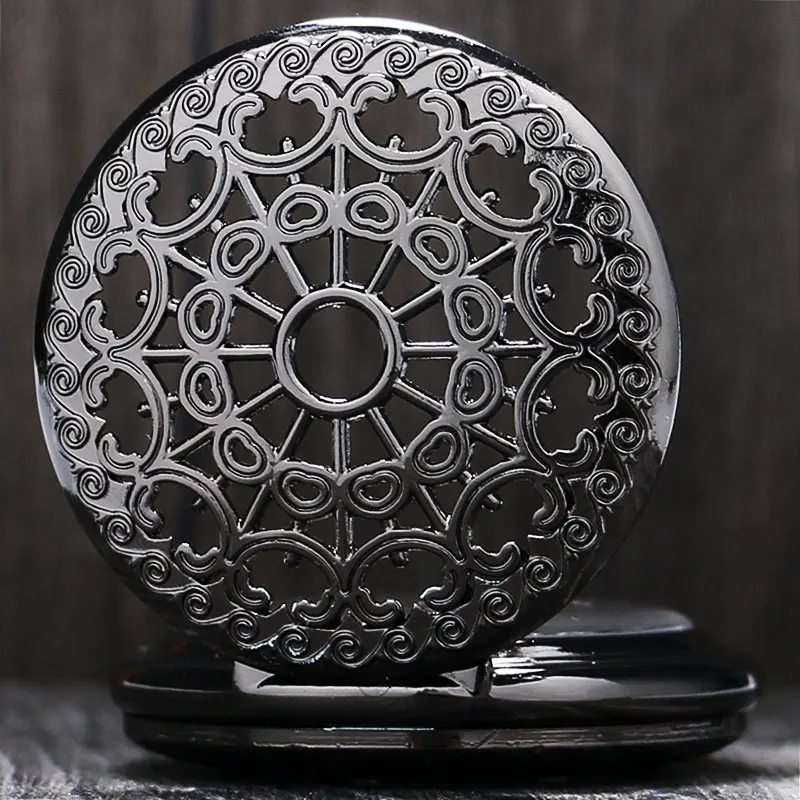 Мужские Механические карманные часы в стиле стимпанк черные металлические полые