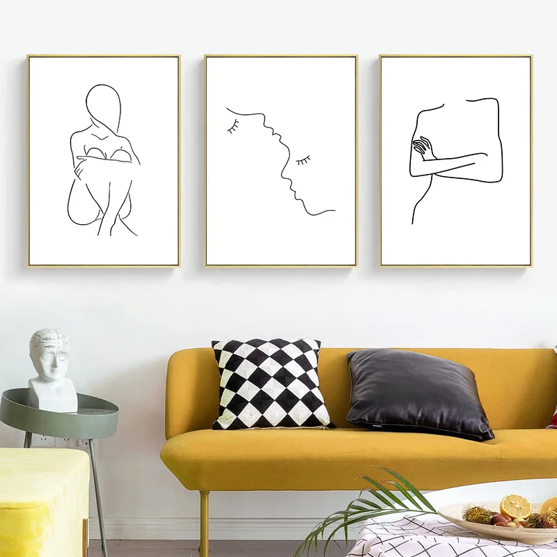 Абстрактный женский силуэт на холсте для домашнего декора в стиле скандинавской живописи. Минималистические постеры и печати для гостиной.