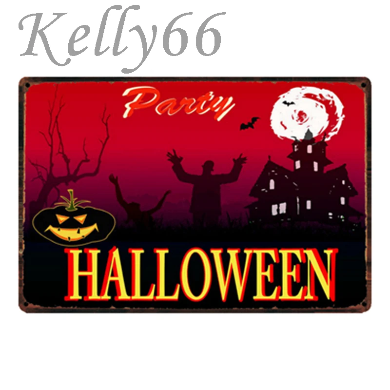 [Kelly66] и надписью &quotHappy Halloween&quot металлический знак олова плакат домашний Декор