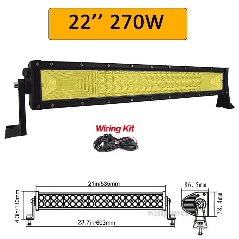 270W with wiring Auxtings 7D желтые светодиоды бар 2" 32" 4" 52" дюймов 12 В 24 в прямой светодиодный свет бар рабочий свет 4x4 грузовик ATV Автомобильная крыша внедорожный - Цвет: 270W with wiring